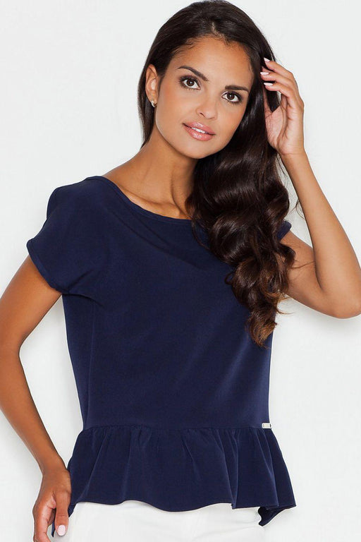 Elegant Graceful Frill Short Sleeve Blouse in Polyester & Spandex Blend