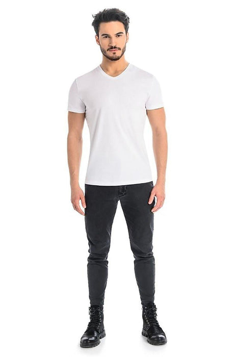 Stylish White Cotton Men's T-Shirt with Unique Shoulder Design