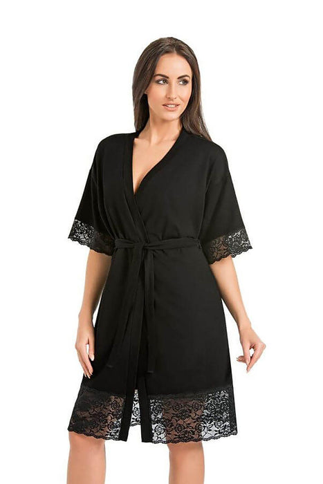 Chic Black Lace Trimmed Women's Bathrobe