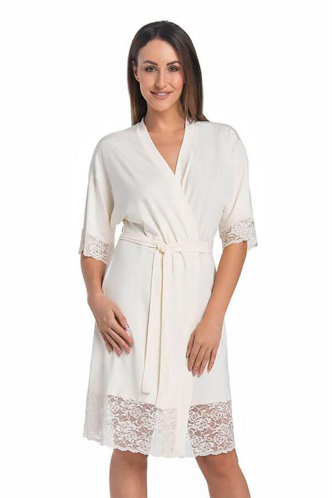 Elegant Lace-Trimmed Viscose Evening Robe with Floral Design