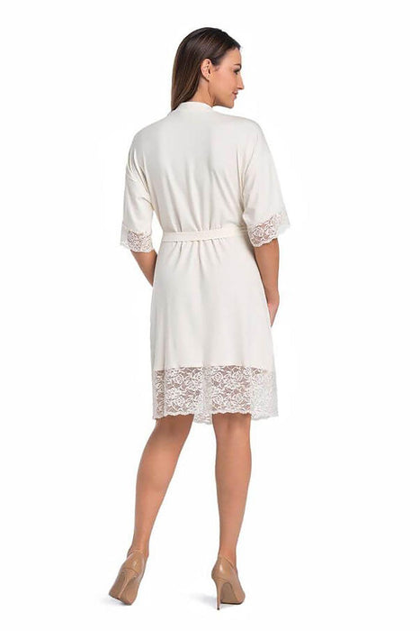 Elegant Lace-Trimmed Viscose Evening Robe with Floral Design