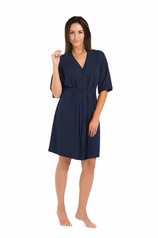 Navy Blue Viscose Women's Bathrobe - Elegant Simplicity