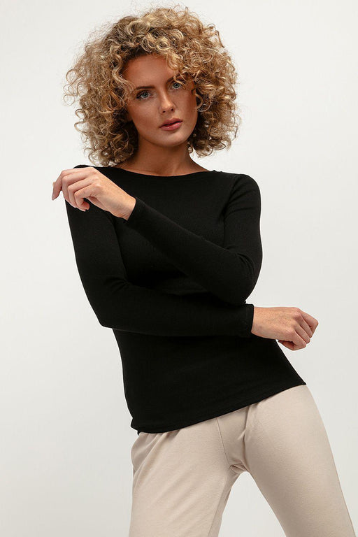 Ribbed Elegance Boat Neck Blouse