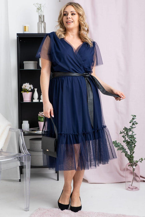 Elegant Plus Size Blush Dress with Chic Bow Detail by Karko