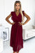 Burgundy Ruffled Midi Dress with Stylish Envelope Neckline by Numoco