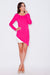 Blush Pink Asymmetrical Mini Dress with Color Block Detail and Long Sleeves