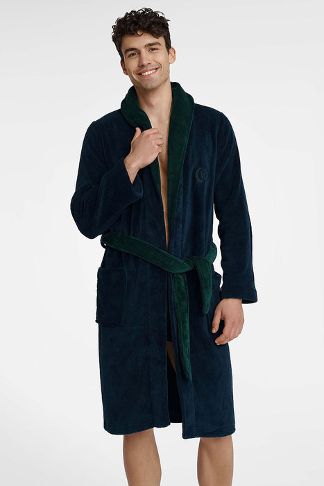 Men's Elegant Two-Tone Classic Bathrobe for Ultimate Comfort