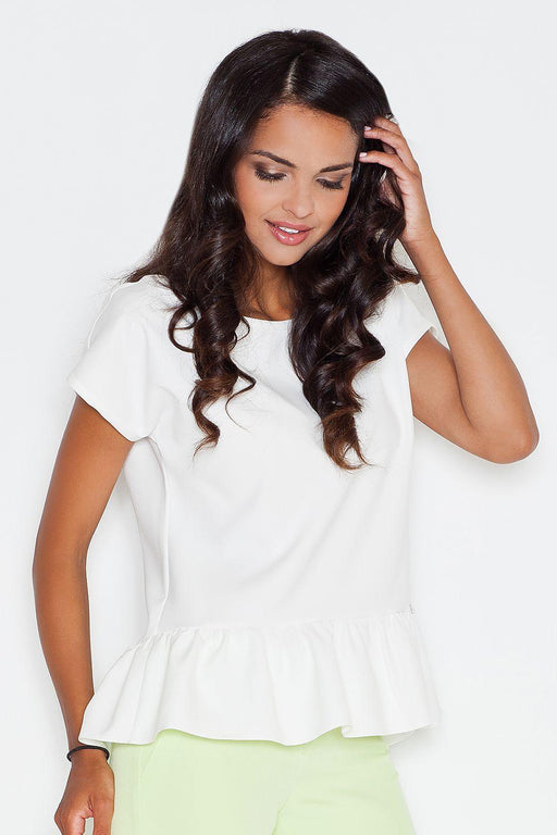 Elegant Ruffle Accented Short Sleeve Blouse - Women's Premium Top