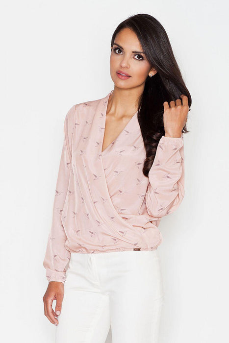 Sophisticated Patterned Blouse with Ribbed Hem - Effortless Style