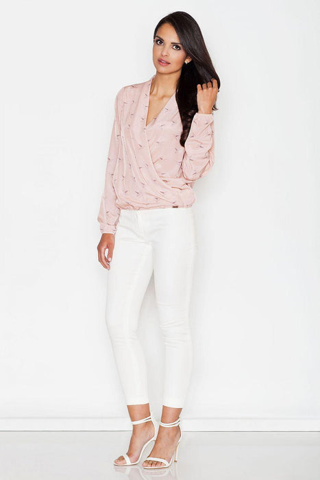 Sophisticated Patterned Blouse with Ribbed Hem - Effortless Style