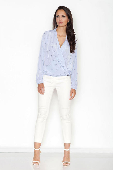 Elegant Textured Blouse with Stylish Folded Collar & Unique Pattern - Figl Design 43838