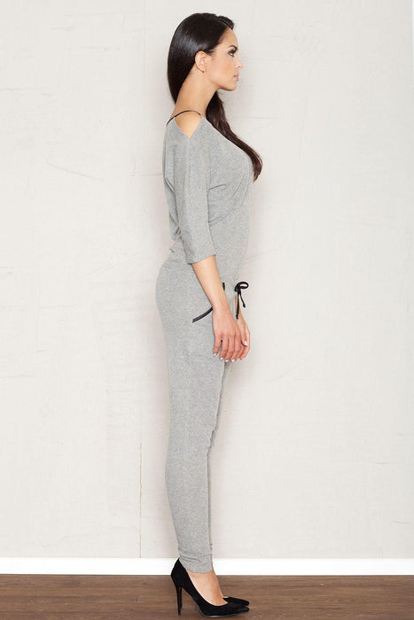 Sleek Charcoal Utility Jumpsuit with Trendy Patch Pockets and Elegant Black Details