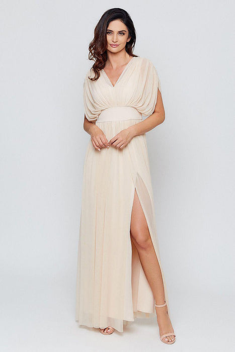 Sophisticated Draped Mesh Evening Dress