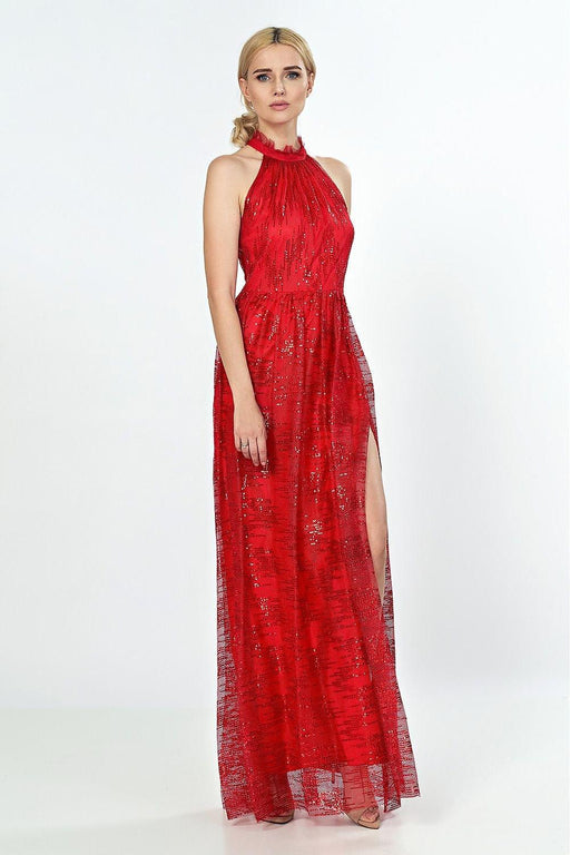 Glamorous Sequin Evening Dress with Deep Slit