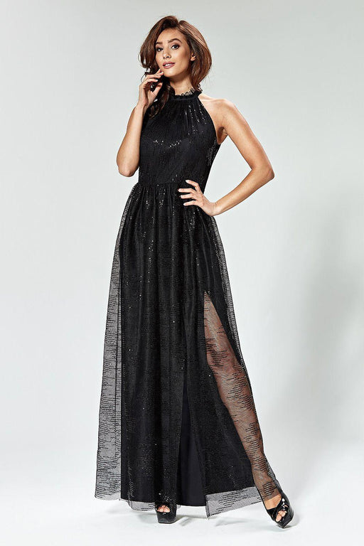 Glamorous Sequin Evening Dress with Deep Slit