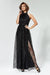 Glamorous Crepe Mesh Floor-Length Dress with Elegant High Collar and Striking Slit