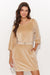 Chic Velour Mini Dress with Belt - Sand & Black