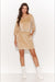 Chic Velour Mini Dress with Belt - Sand & Black