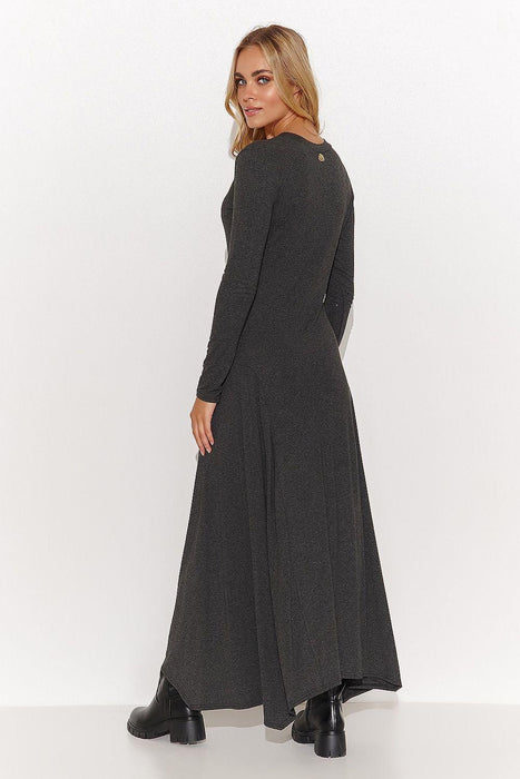 Chic Viscose Maxi Dress with Eye-Catching Tinsel Accents