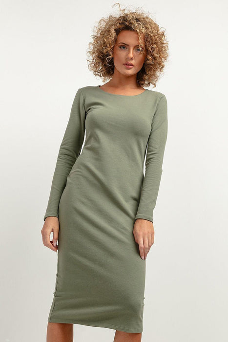 Elegant Boat Neck Midi Dress with Refined Hem Accents