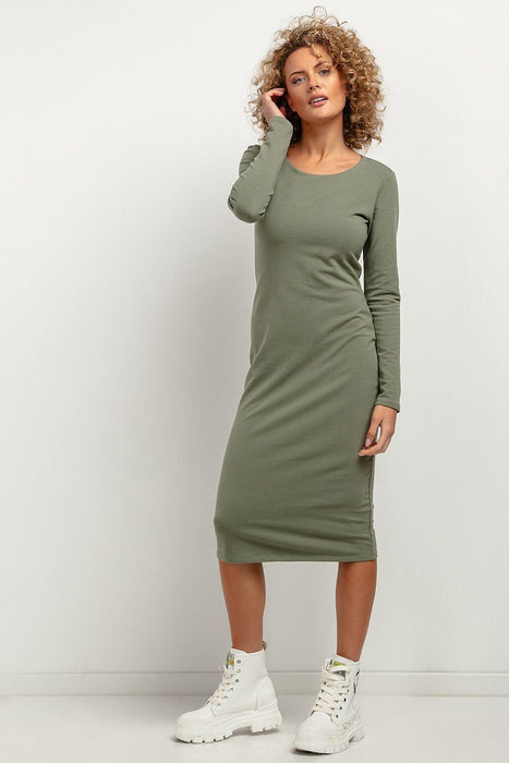 Elegant Boat Neck Midi Dress with Refined Hem Accents