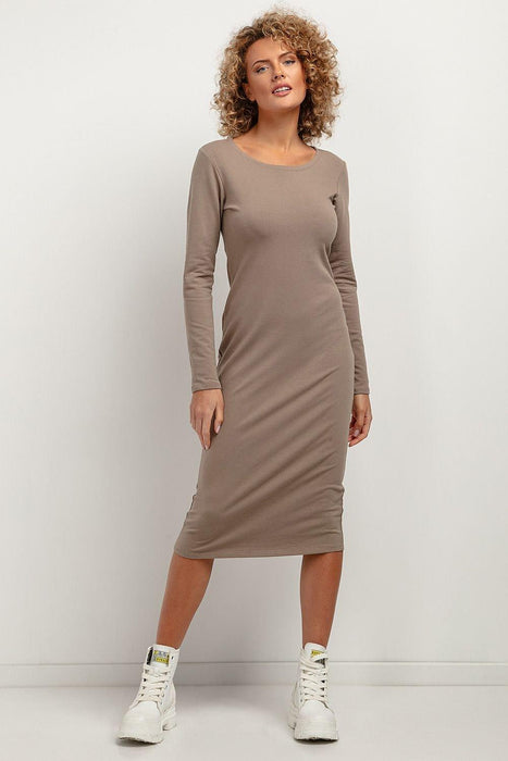 Elegant Boat Neck Midi Dress with Refined Hem Accents