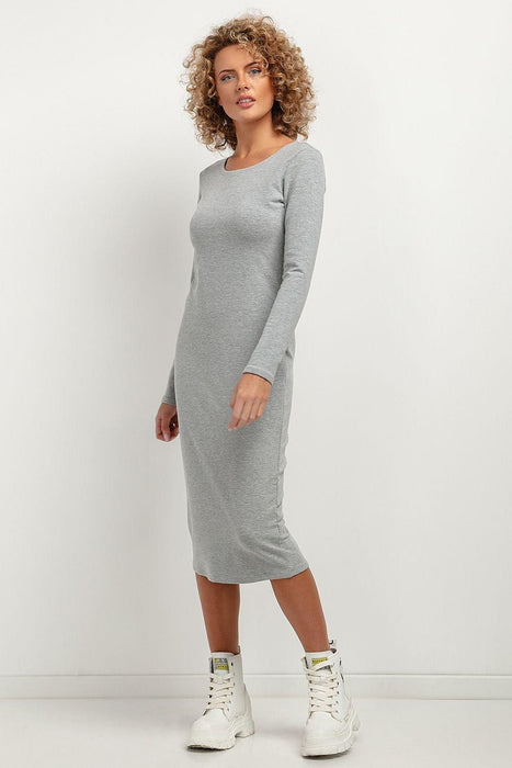 Elegant Boat Neck Midi Dress with Refined Hem Accents