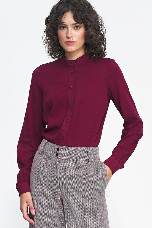 Versatile Long Sleeve Viscose Shirt with Elegant Stand-Up Collar for Autumn