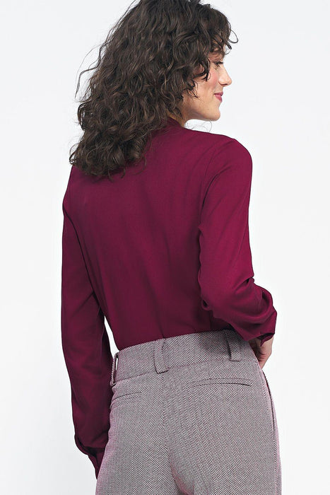 Versatile Long Sleeve Viscose Shirt with Elegant Stand-Up Collar for Autumn