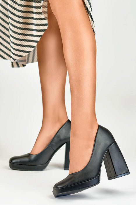 Sustainable Chic Chunky Heel Square Toe Pumps