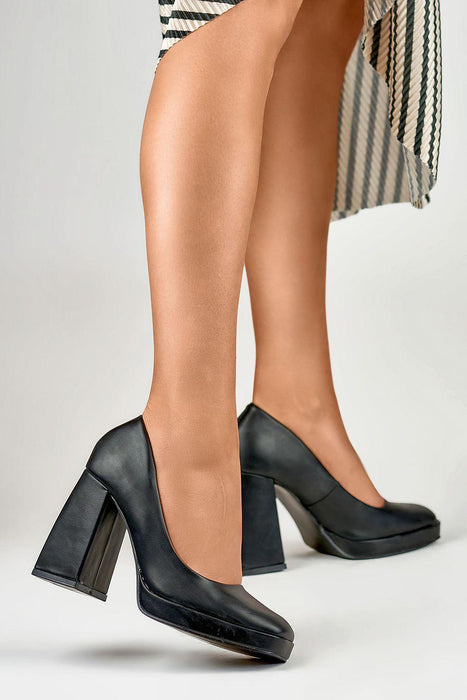 Sustainable Chic Chunky Heel Square Toe Pumps