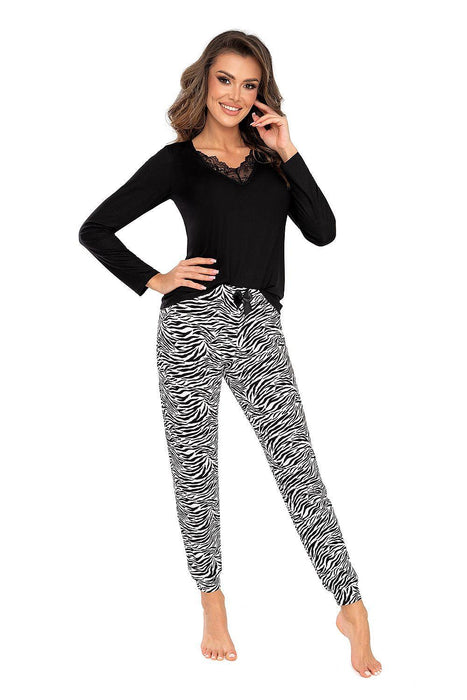 Zebra Elegance Lace-Trimmed Pajama Set