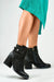 Chic Almond Toe Eco-Suede Heeled Boots with Decorative Strap