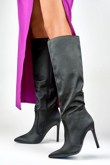 Luxe Satin Stiletto Winter Boots - Chic Elegance for Cold Days