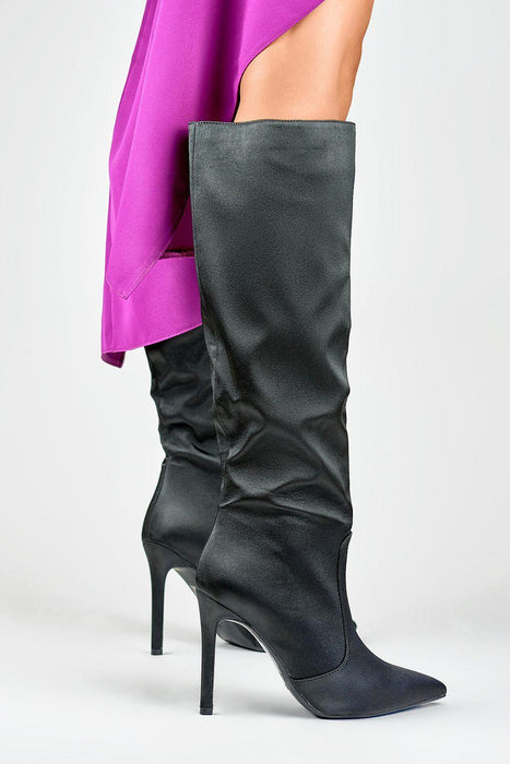 Luxe Satin Stiletto Winter Boots - Chic Elegance for Cold Days