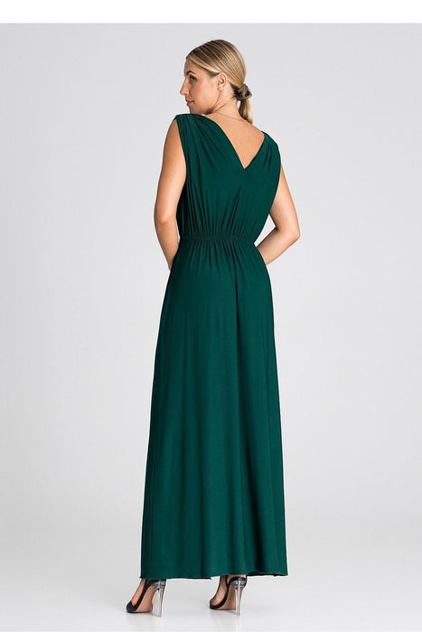 Chic Ruffle-Accented Maxi Dress with Pagon Details