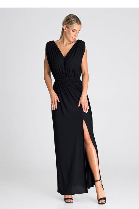 Chic Ruffle-Accented Maxi Dress with Pagon Details