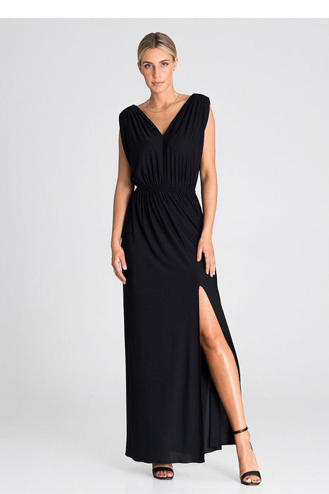 Chic Ruffle-Accented Maxi Dress with Pagon Details