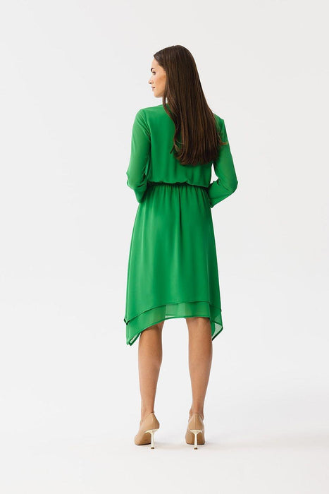 Elegant Chiffon Dress with Asymmetrical Hem and Stylish Sleeves