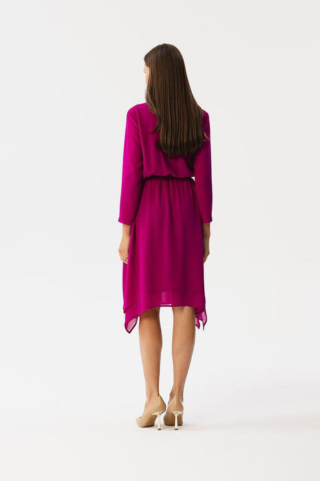 Elegant Chiffon Dress with Asymmetrical Hem and Stylish Sleeves