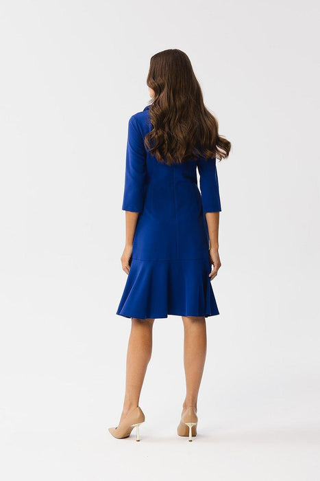 Sophisticated Ruffle-Back Day Dress with Stand-Up Collar