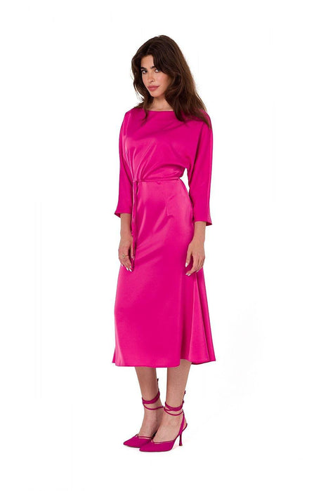 Chic Satin Midi Dress with Kimono Sleeves for Elegant Evenings