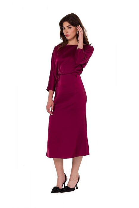 Chic Satin Midi Dress with Kimono Sleeves for Elegant Evenings