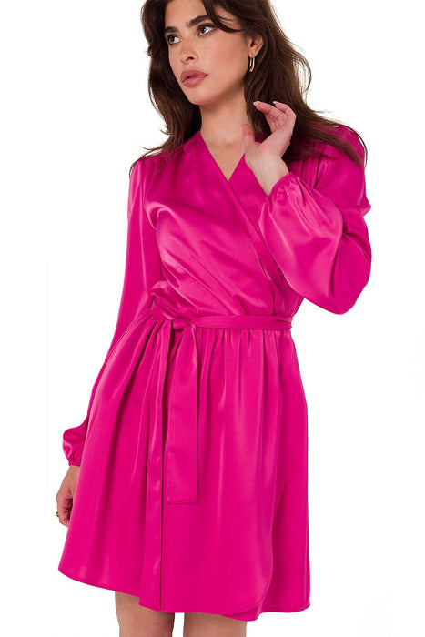 Satin Envelope Cut Mini Dress with Customizable Sleeves