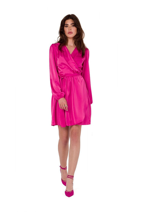 Satin Envelope Cut Mini Dress with Customizable Sleeves