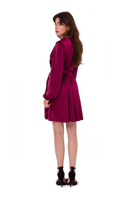 Satin Envelope Cut Mini Dress with Customizable Sleeves