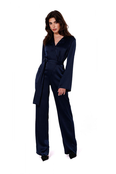 Sophisticated Satin Waist-Cinched Jumpsuit