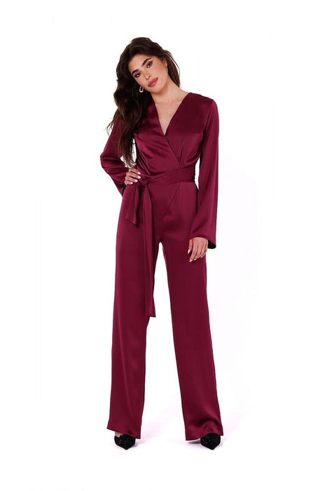 Sophisticated Satin Waist-Cinched Jumpsuit