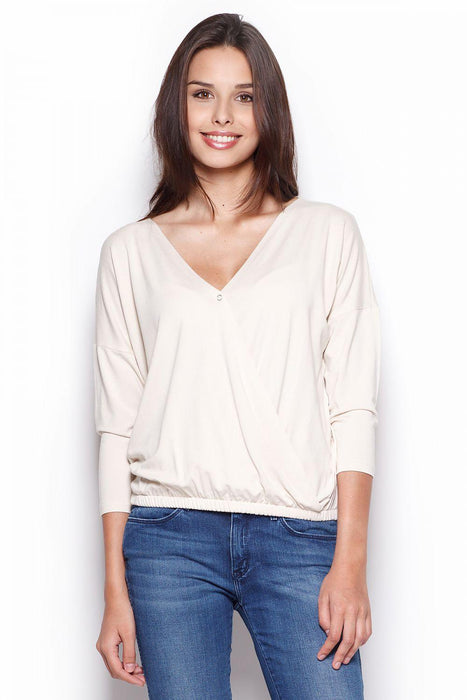 Chic Elastic-Waist Blouse with Elegant Folded Design