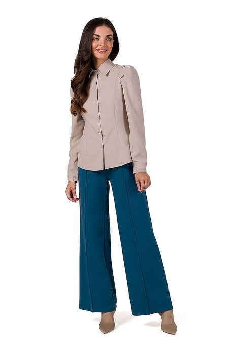 Sophisticated Long Sleeve Shirt with Chic Shoulder Accents by BeWear